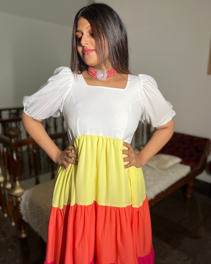 Multi Colored Tiered Dress with pockets