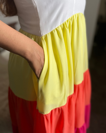Multi Colored Tiered Dress with pockets